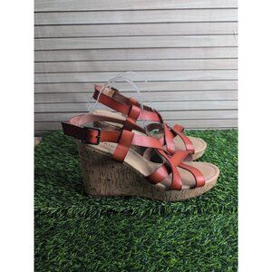 SIZE 11.5W TORRID  Brown Reddish Strappy 4.5" Heel Wedge Sandal